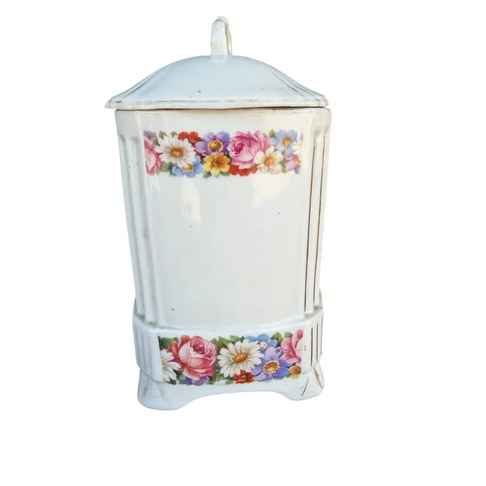 VINTAGE Art Deco Sugar Canister with Lid Floral Made in Czechoslovakia Ceramic